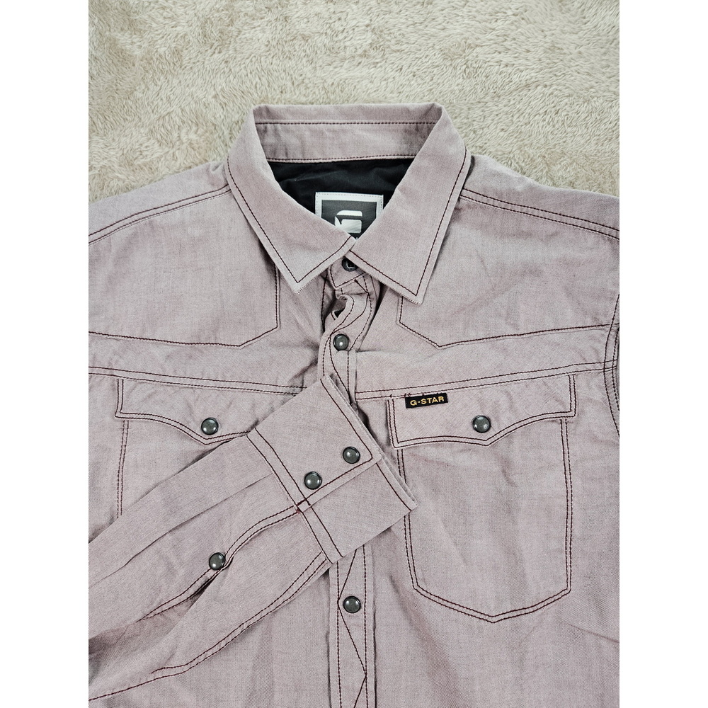 G-Star RAW Chambray Shirt Pinkish-maroon Hue Western-style Pearl Snaps Size L
